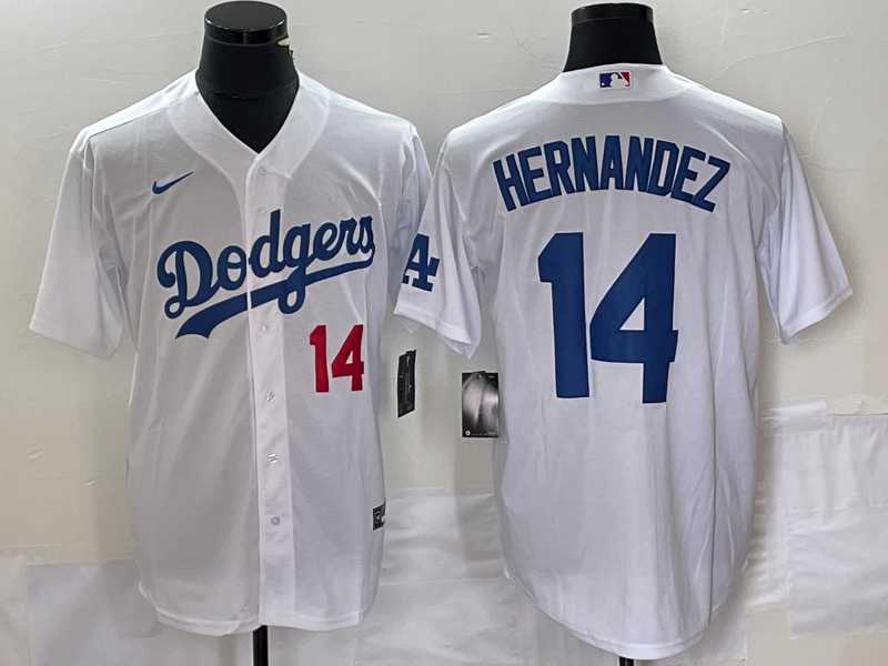 Men%27s Los Angeles Dodgers #14 Enrique Hernandez Number White Stitched Cool Base Nike Jersey->los angeles dodgers->MLB Jersey